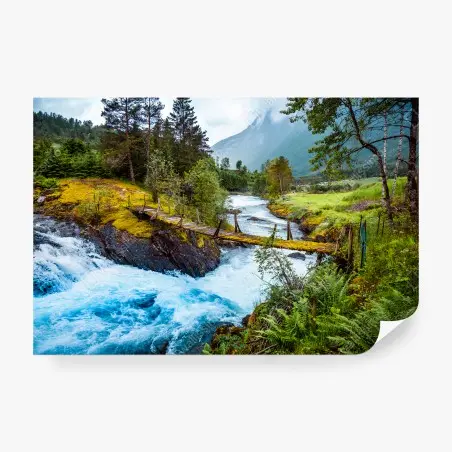 Papier peint NORVEGE MONTAGNES RIVIERE PONT BEAU POUR SALON – Wallnifity®