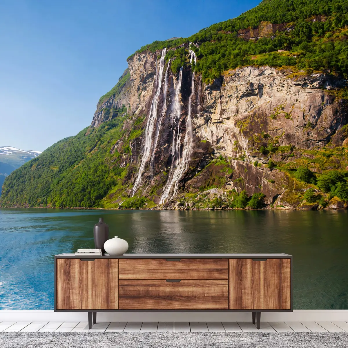 Papier peint NORVEGE FJORD CASCADE MONTAGNES PAYSAGE POUR SALON – Wallnifity®