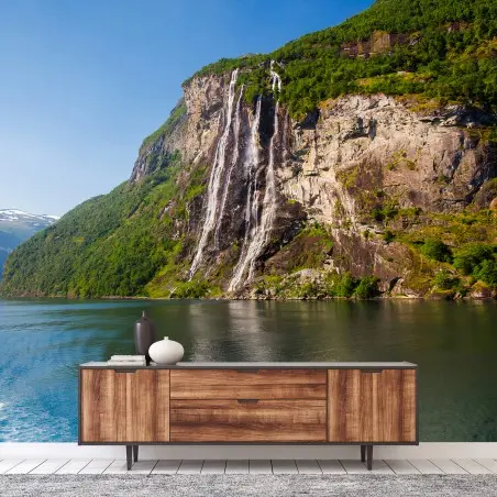 Papier peint NORVEGE FJORD CASCADE MONTAGNES PAYSAGE POUR SALON – Wallnifity®