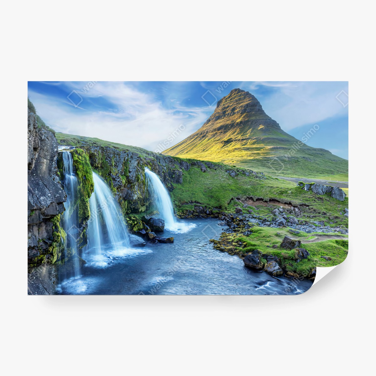 Papier peint ISLANDE CASCADE MONTAGNE NATURE SCÈNE POUR SALON – Wallnifity®