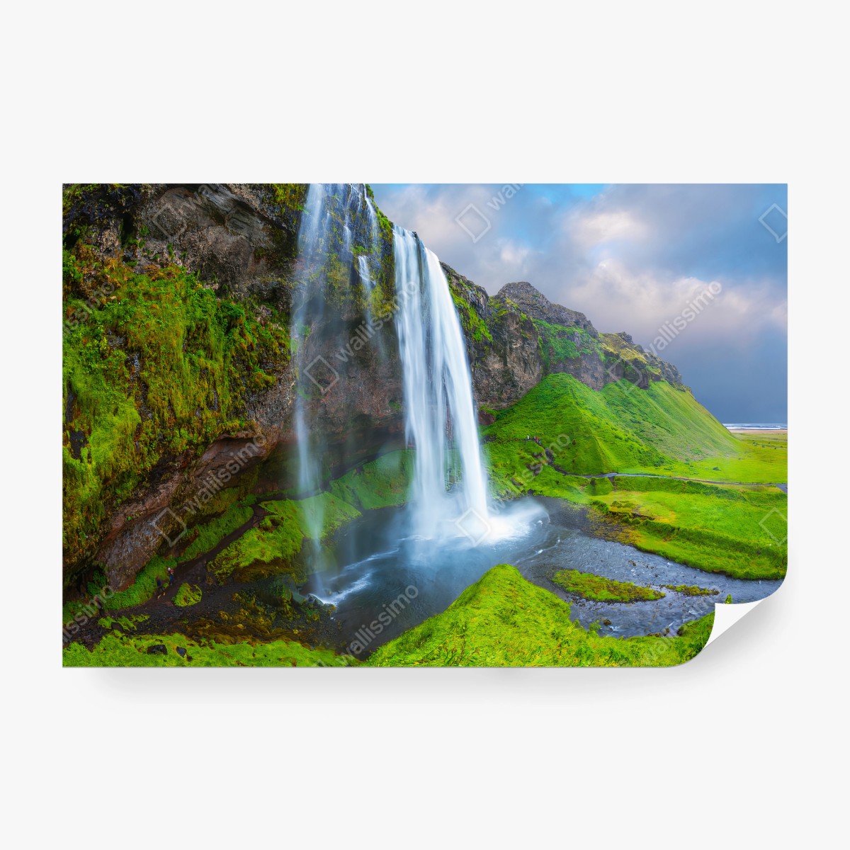 Papier peint ISLANDE CASCADE ARC-EN-CIEL NATURE VERT POUR SALON – Wallnifity®