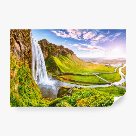 Papier peint ISLANDE CASCADE COUCHER NATURE PAYSAGE POUR BUREAU – Wallnifity®