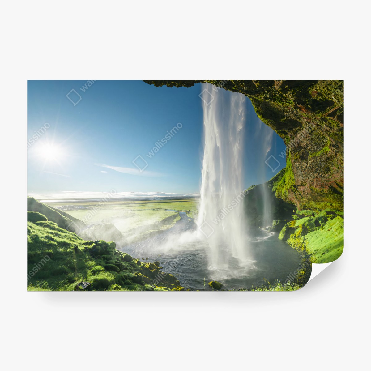 Papier peint ISLANDE CASCADE PAYSAGE VERT SOLEIL POUR SALON – Wallnifity®