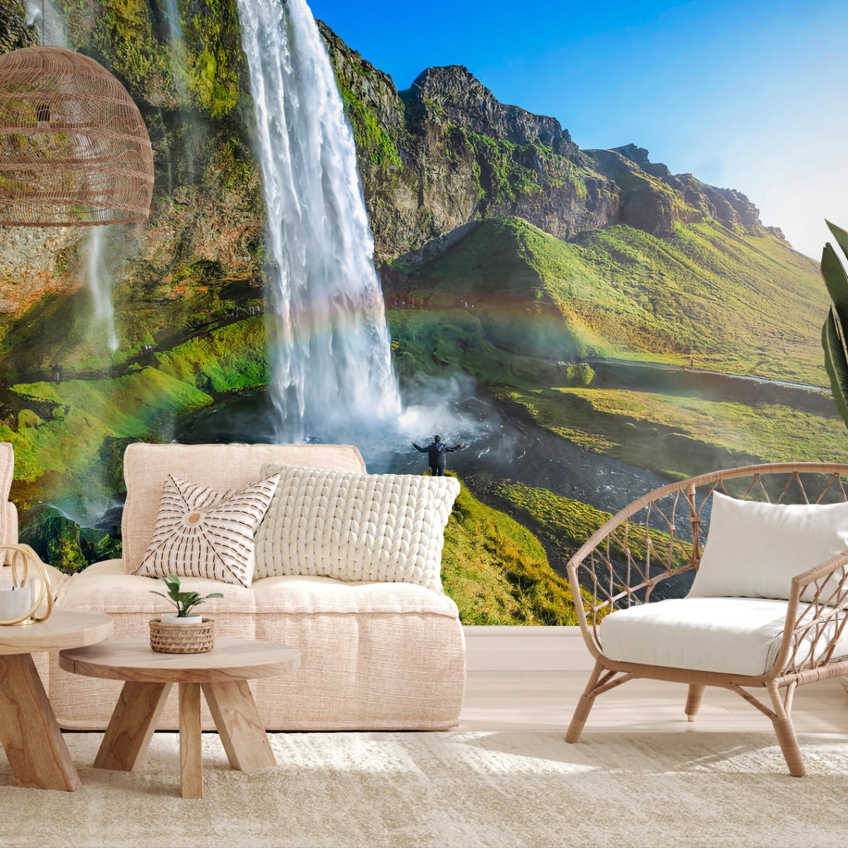 Papier peint CASCADE NATURE VERT LUMIERE PAYSAGE POUR SALON – Wallnifity®