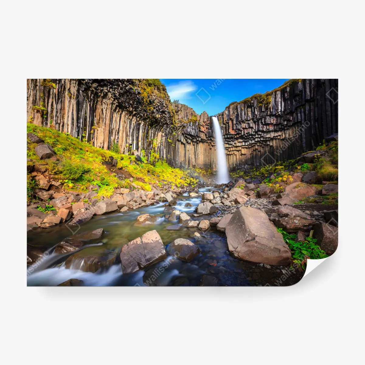 Papier peint ISLANDE CASCADE BASALTE PAYSAGE NATURE POUR SALON – Wallnifity®