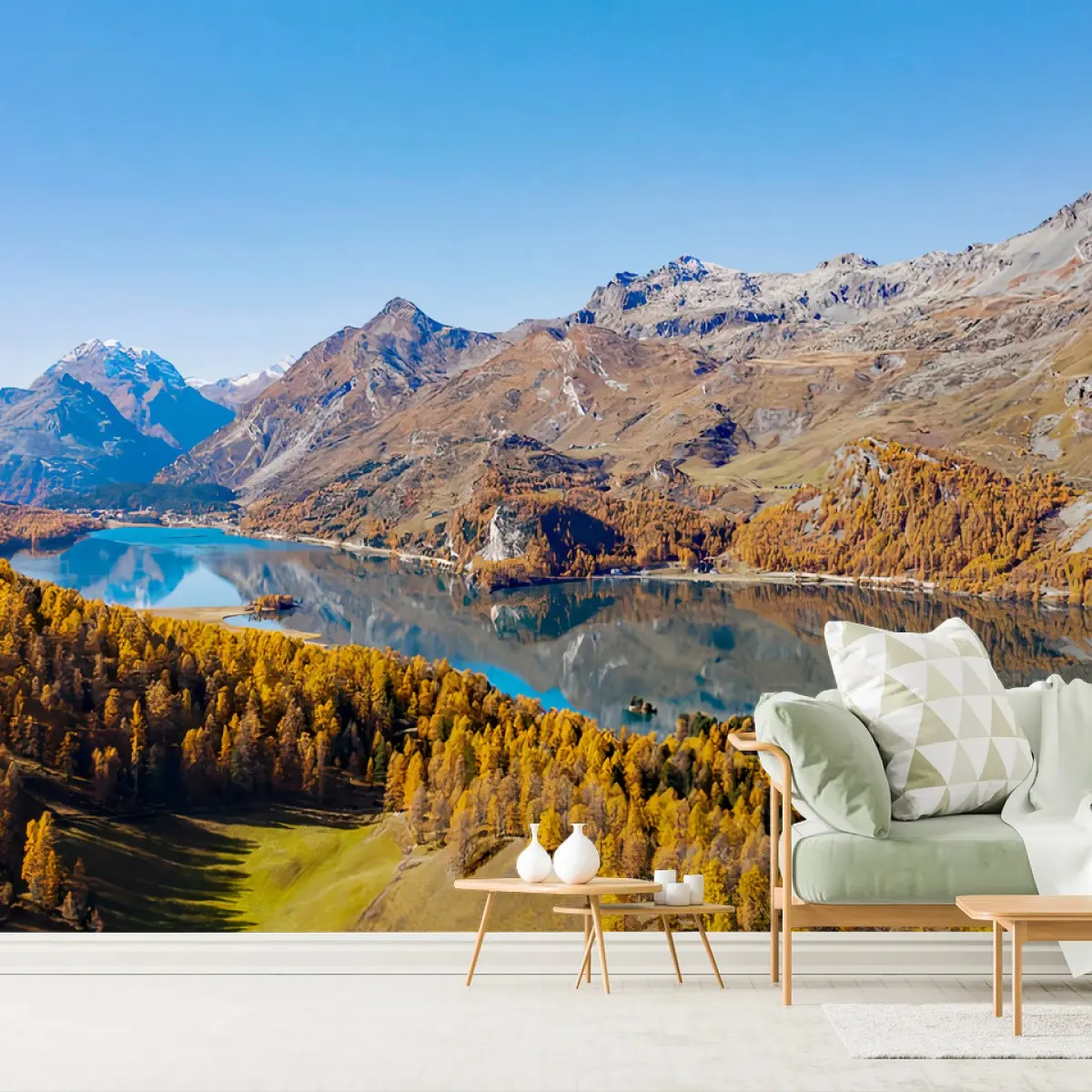 Papier peint MONTAGNES LAC AUTOMNE PAYSAGE REFLET POUR SALON – Wallnifity®