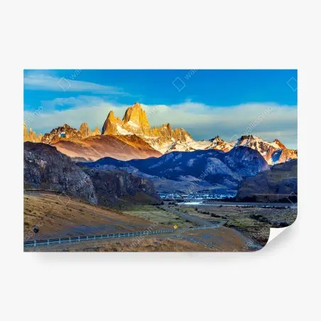 Papier peint MONTAGNE PATAGONIE AUBE PIC VILLAGE POUR LE SALON – Wallnifity®