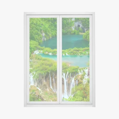 Sticker pour vitres et fenêtres cascade et lacs émeraude au cœur de la forêt – Wallnifity®